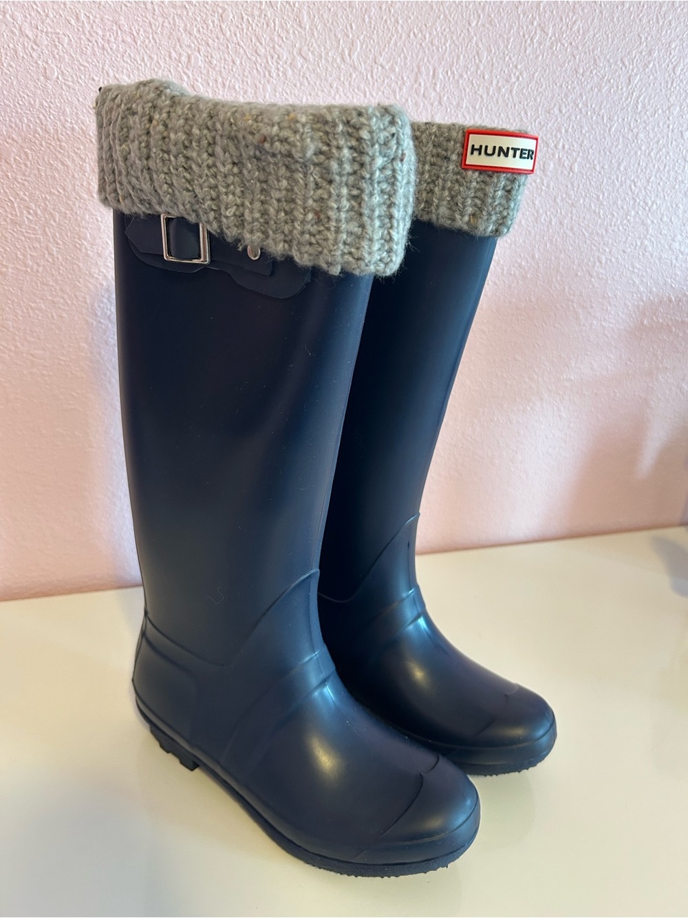 Hunter women Navy Rain Boot Socks with Gray Knit Cuff